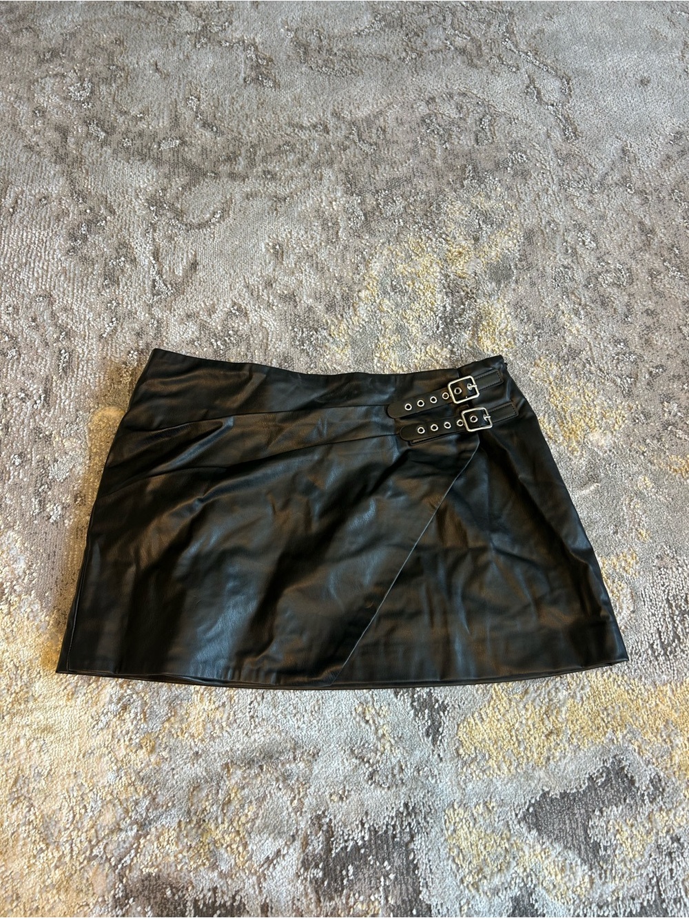 Zara Black Faux Leather Mini Skirt with Buckle Wrap